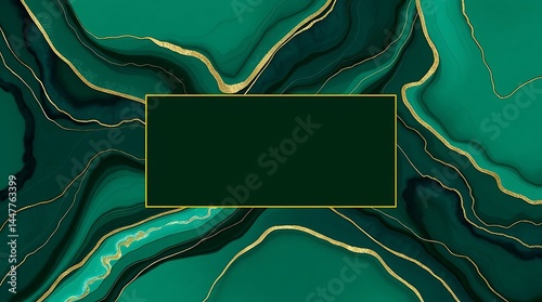 Luxurious Emerald Green and Gold Abstract Marble Texture with Dark Green Copy Space: Elegant Background for Creative Projects and Design Layouts 