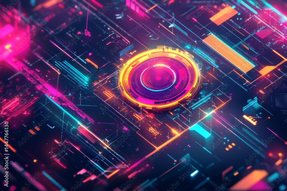 Obraz premium bright and dynamic social media ad for a tech product, featuring futuristic design elements