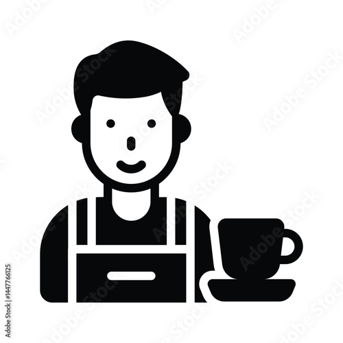 Here is a trendy glyph style icon of barista with coffee cup