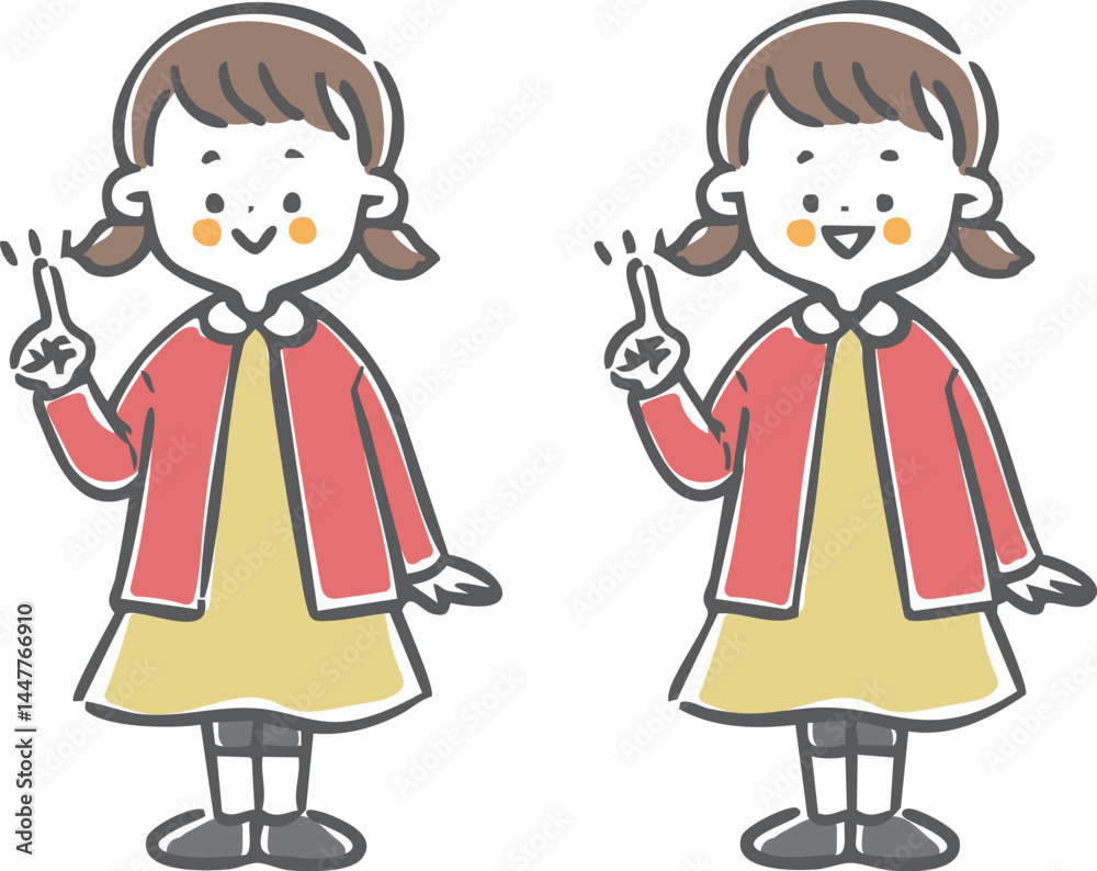 指差しをする女児 全身 ベクター 指差しをする女児 全身 ベクター