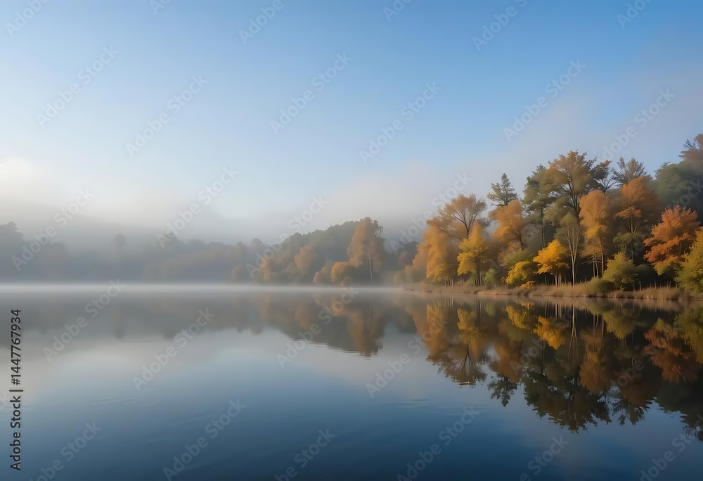 Lake and Autumn Trees Reflection on Water Lake and Autumn Trees Reflection on Water