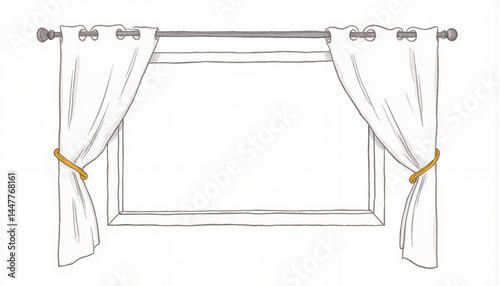 Clean open window with curtains, inviting fresh air and light, copy space    