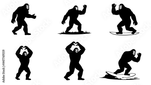 "gorilla art, strong gorilla, heart gorilla, surf gorilla, gorilla silhouette, bodybuilding gorilla, muscle monkey, heart symbol, animal strength, heroic gorilla, surfboard design, fitness mascot, gym