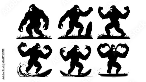 "gorilla art, strong gorilla, heart gorilla, surf gorilla, gorilla silhouette, bodybuilding gorilla, muscle monkey, heart symbol, animal strength, heroic gorilla, surfboard design, fitness mascot, gym