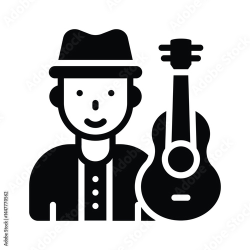 Catch a sight of this trendy glyph icon of musician with guitar