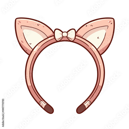 Cat ears headband with bow in pink tones. Perfect for costume accessories, cosplay items, and kawaii fashion illustrations.