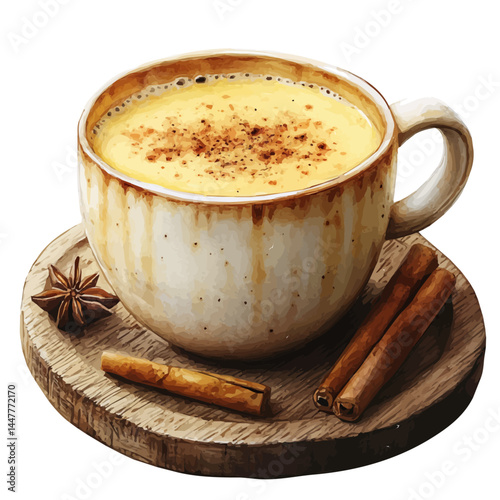 illustration of Hot Turmeric Latte, watercolor vector, isolated on a white background.