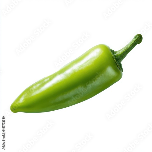Single green pepper close up shot on white background