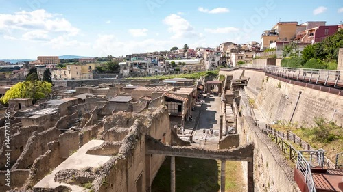  Herculaneum ruins Timelapse video, People walking through the streets of the ancient Roman city destroyed by the eruption of Vesuvius. Italy
