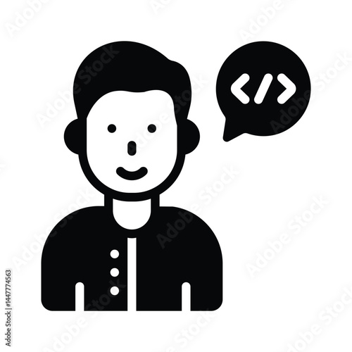 A well crafted glyph style icon of programmer avatar