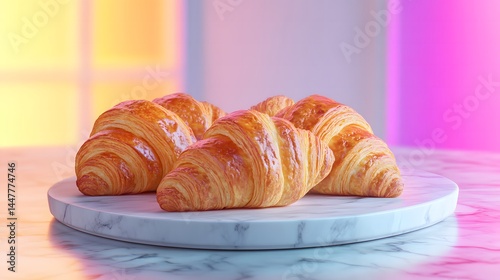 Freshly baked croissants beautifully arranged on a marble plate showcasing their flakiness and golden color