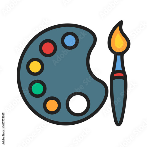 Artist Paint Palette and Brush Icon Representing Creative Art and Painting Tools