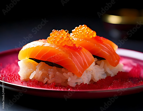 Sushi preparation event japanese cuisine food photography dark background close-up culinary art