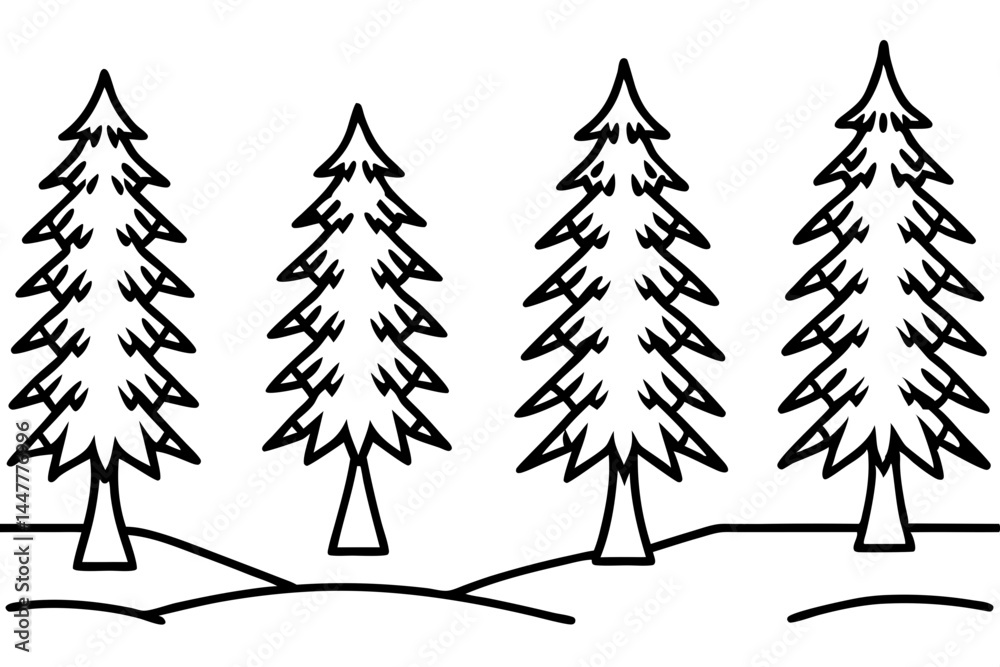 Obraz premium Evergreen Trees in Snow – Clean Line Art