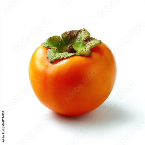 Ripe persimmon fruit close up shot on white background