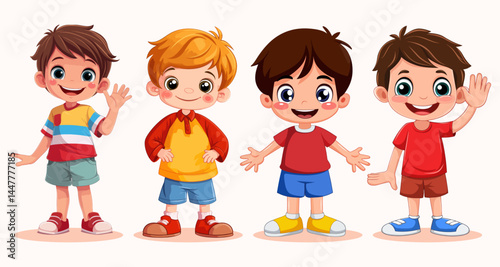 Vector illustration of Cute little boys cartoon characters set isolated on white background
