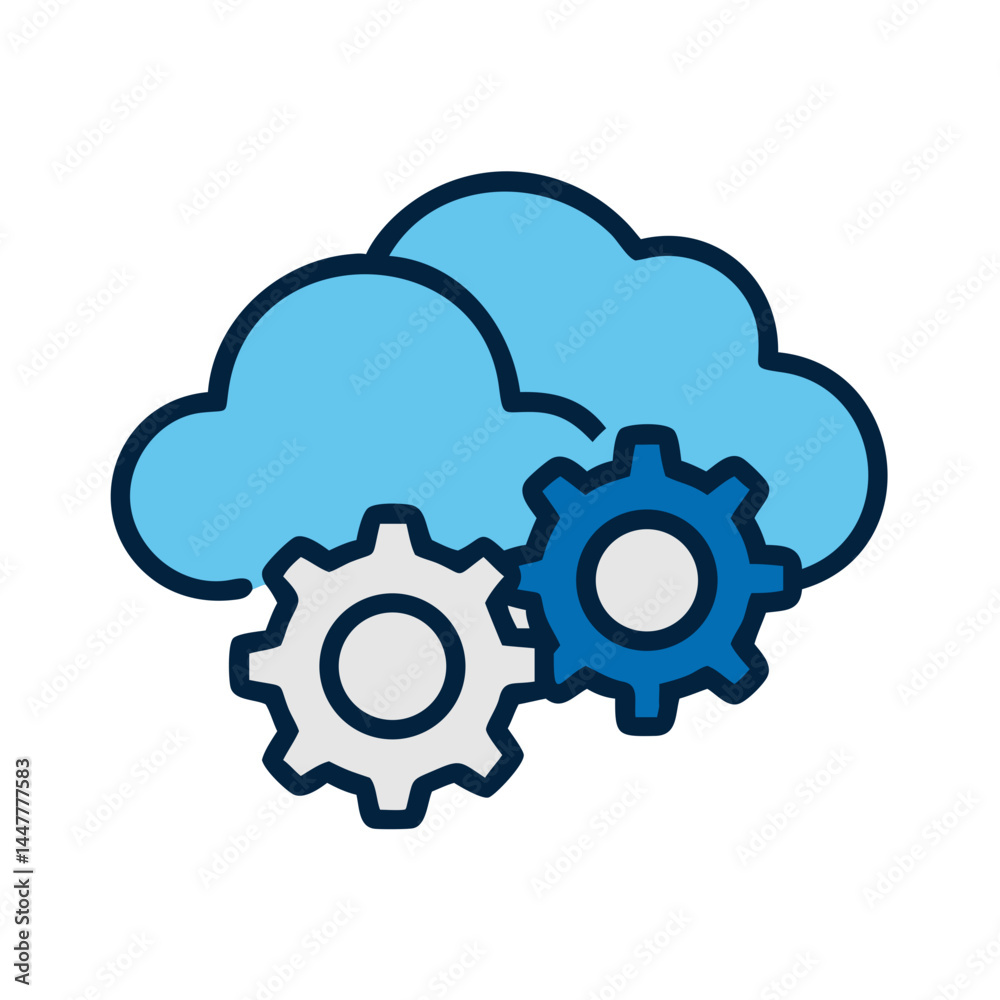Cloud Settings with Dual Gear Mechanism Icon Representing System Configuration and Cloud Management Cloud Settings with Dual Gear Mechanism Icon Representing System Configuration and Cloud Management