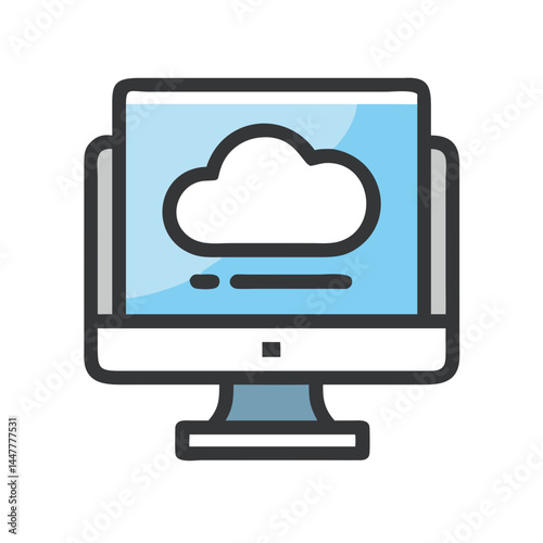 Cloud Server Display on Desktop Screen Icon Representing Online Hosting and Data Monitoring