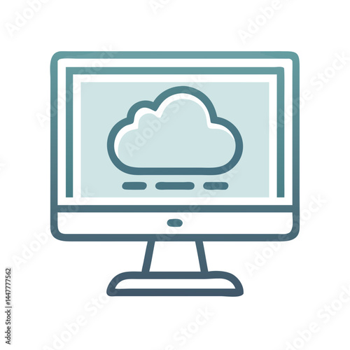Cloud Server Display on Desktop Screen Icon Representing Online Hosting and Data Monitoring