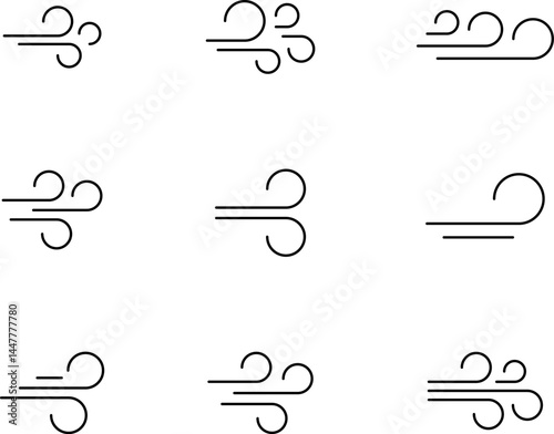 Wind stroke outline icon isolated on transparent background flat vector illustration. Air sign icon. Pixel perfect. Wind icon set. Blowing wind outline icons.
