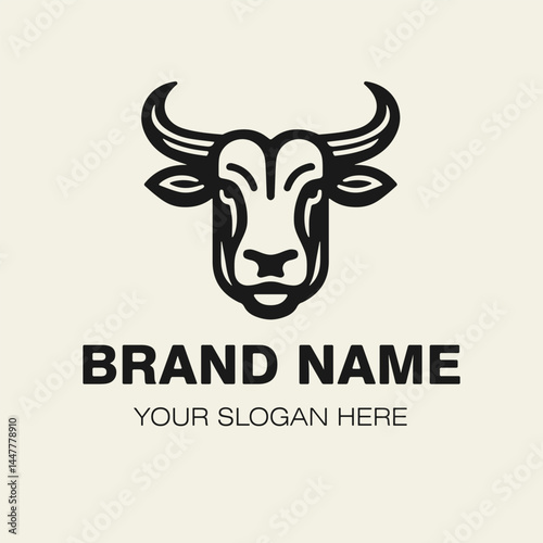 Bull head, minimalistic logo, monochrome vector illustration isolated on light background.