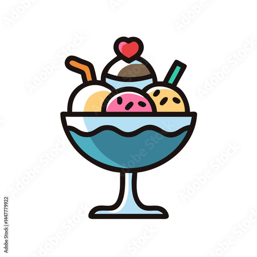 Ice Cream Sundae Bowl Icon Representing Party Dessert and Sweet Treats