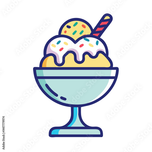 Ice Cream Sundae Bowl Icon Representing Party Dessert and Sweet Treats