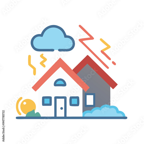 Natural Disaster Home Damage Icon Representing Property Protection and Risk Management