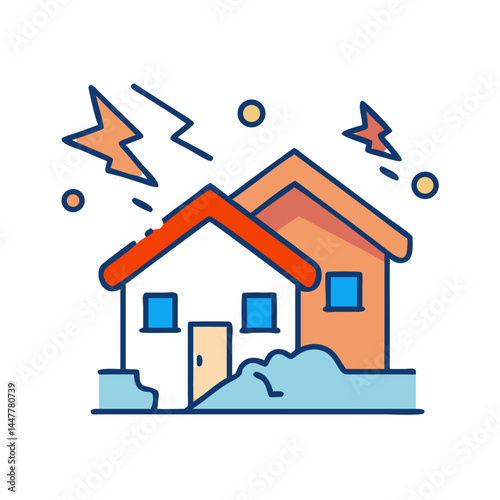 Natural Disaster Home Damage Icon Representing Property Protection and Risk Management