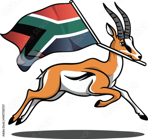 Springbok Galloping with South African Flag