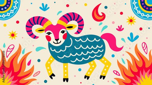 Colorful Zodiac Sign Aries Illustrated by Children  