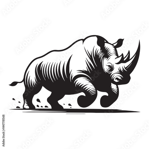 Streamlined charging rhinoceros silhouette vector perfect for sleek branding projects – charging rhinoceros silhouette – rhinoceros vector – rhinoceros illustration – silhouette of rhinoceros

