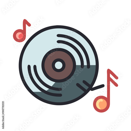 Vinyl Record with Musical Notes Icon Representing DJ Culture and Music Mixing