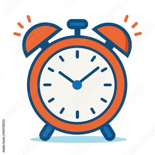 Vintage alarm clock vector illustration, flat cartoon style icon in blue and orange color, useful for morning routine, reminders, productivity and sleep apps