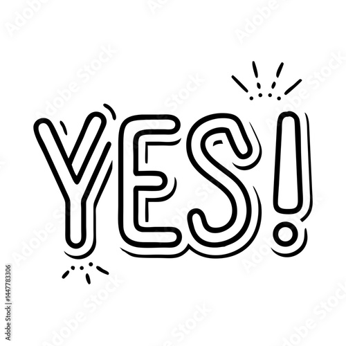 "Yes" Text with Emphasis Lines Icon Representing Excitement and Affirmation