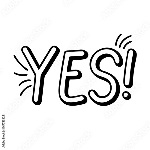"Yes" Text with Emphasis Lines Icon Representing Excitement and Affirmation