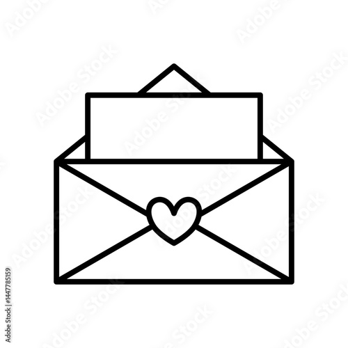 Love Letter Outline: A simple yet charming illustration of an open envelope, revealing a blank card, adorned with a heart. Perfect for conveying messages of affection, love, or invitations.