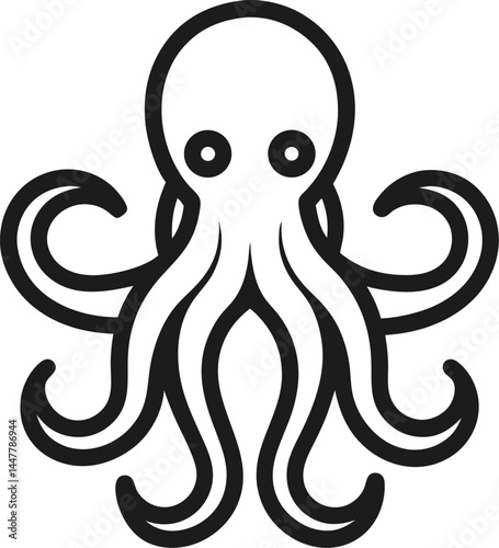 Octopus line art vector on transparent background