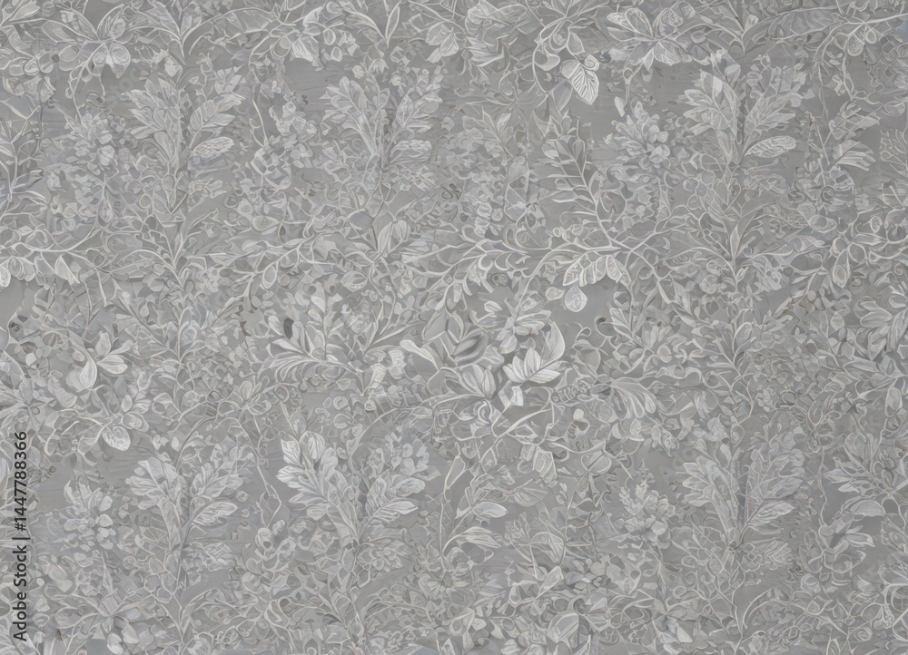 Fototapeta premium Delicate silver leaf lace, seamless repeat Intricate, textured, elegant wallpaper , nature, leaves