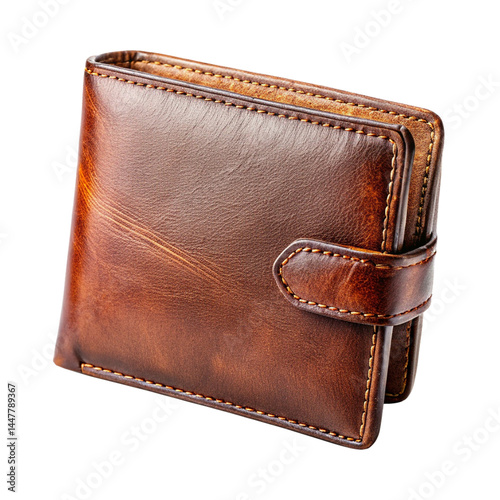 brown leather wallet isolated on white PNG