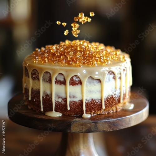 Gourmet caramel cake with glistening topping. photo