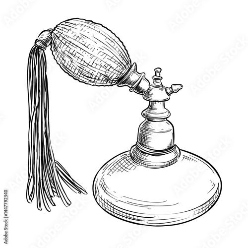 vintage old perfume spray bottle vector line art hand drawn illustration