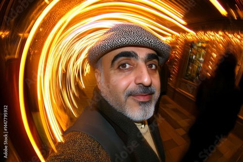 Obraz na płótnie Commercial ad campaign visual idea. Love confession. Valentine's day greeting from man or for man: stunning noticeable image of loving middle eastern midlife man. Ad campaign love. Date night. w salonie