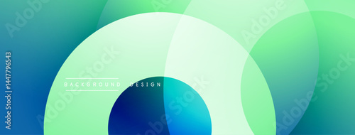 Abstract background features overlapping circles. Gradient colors blend blues, greens, whites creating modern design. Minimalist aesthetic.