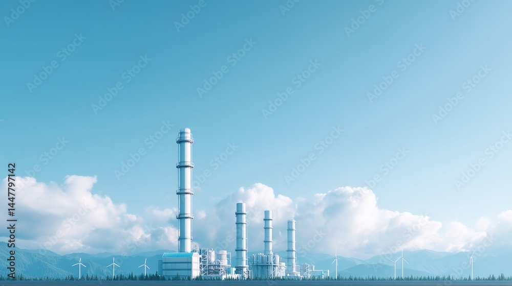Fototapeta premium 3d-rendered futuristic power plant in vast landscape with clean lines serving as symbol of energy innovation and sustainable
