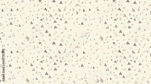 Seamless abstract pattern background featuring small scattered brown triangles on a light cream textured paper surface, creating a subtle geometric design. 