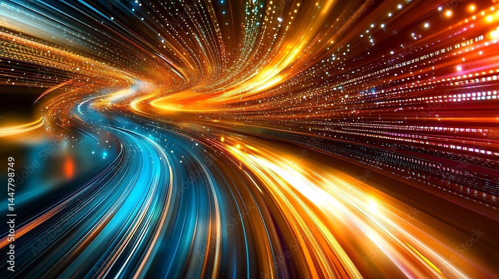 Abstract data stream technology background with glowing light trails effect Abstract data stream technology background with glowing light trails effect