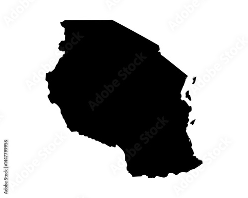 High detailed black illustration map - Tanzania