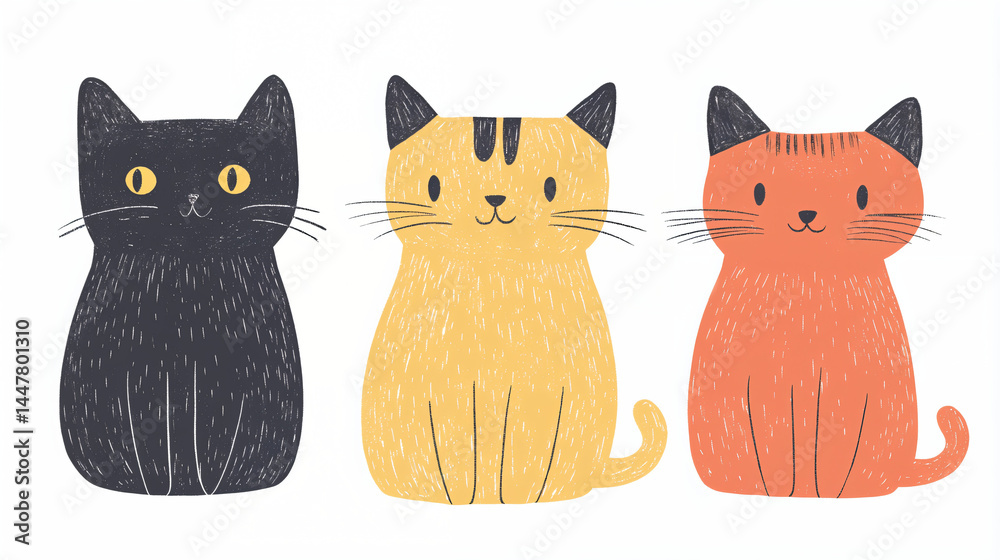 illustration of three funky cats illustration of three funky cats
