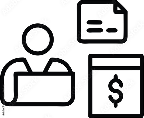 Operation management and business administration editable stroke outline icons  isolated on white background flat vector illustration
